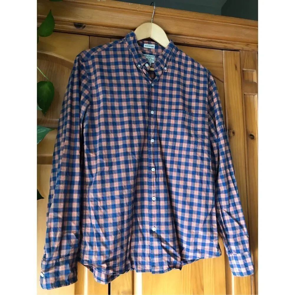 J.Crew Stretch Secret Wash Organic cotton poplin shirt in plaid SZ M